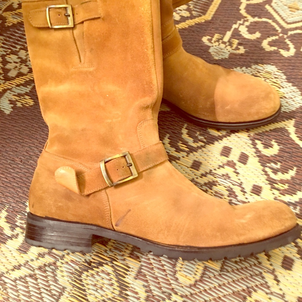 Jill Sander Camel Suede Motto Zip & Buckle Boots